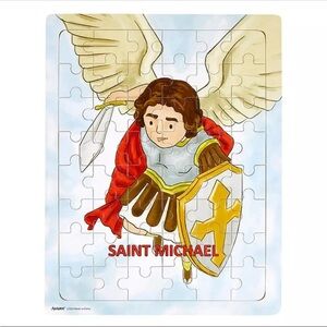 Mini Saints Discontinued Saint Michael wood and cardboard tray puzzle 48 pc
